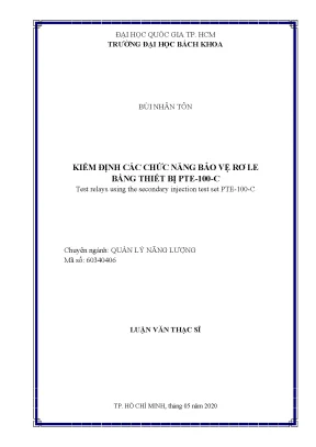 Luận văn thạc sĩ quản lý năng lượng kiểm định các chức năng bảo vệ rơ le bằng thiết bị pte100c