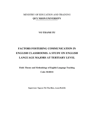 Luận văn thạc sĩ lý thuyết và phương pháp giảng dạy tiếng anh factors fostering communication in english classroons a study on english language majors at tertiary level