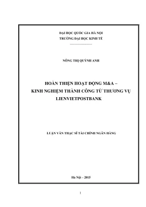 Luận văn thạc sĩ tài chính ngân hàng hoàn thiện hoạt động ma kinh nghiệm thành công từ thương vụ lienvietpostbank