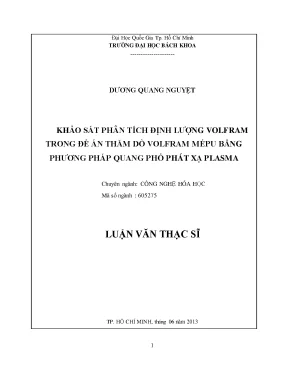 Luận văn thạc sĩ công nghệ hóa học khảo sát phân tích định lượng volfram trong đề án thăm dò volfram mepu bằng phương pháp quang phổ phát xạ plasma