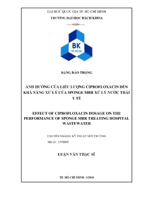 Luận văn thạc sĩ kỹ thuật môi trường ảnh hưởng của liều lượng ciprofloxacin đến khả năng xử lý của sponge mbr xử lý nước thải y tế