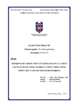Luận văn thạc sĩ tài chính ngân hàng mở rộng huy động tiền gửi khách hàng cá nhân tại ngân hàng nông nghiệp và phát triển nông thôn việt nam chi nhánh bình dương