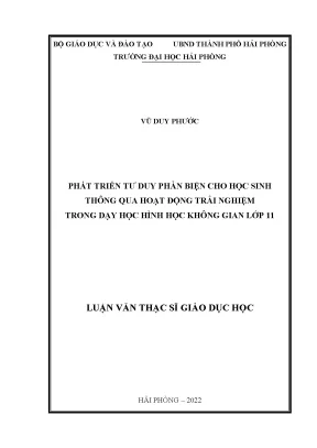 Luận văn thạc sĩ lý luận và phương pháp dạy học bộ môn toán phát triển tư duy phản biện cho học sinh thông qua hoạt động trải nghiệm trong dạy học hình học không gian lớp 11