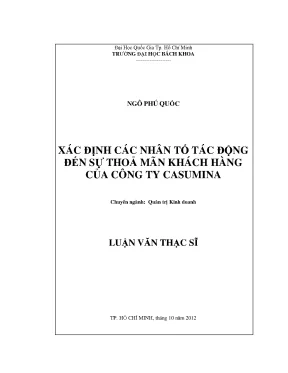 Luận văn thạc sĩ quản trị kinh doanh xác định các nhân tố tác động đến sự thỏa mãn khách hàng của công ty casumina