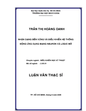 Luận văn thạc sĩ điều khiển học kỹ thuật nhận dạng bền vững và và điều khiển hệ thống động ứng dụng mạng neuron và logic mờ