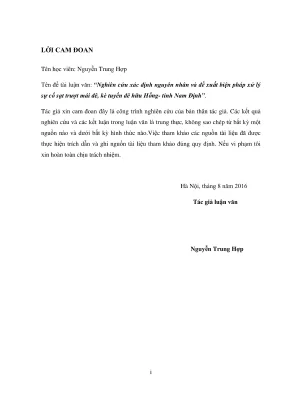 Luận văn thạc sĩ xây dựng công trình thủy nghiên cứu xác định nguyên nhân và đề xuất biện pháp xử lý sự cố sạt trượt mái đê kè tuyến đê hữu hồng tỉnh nam định