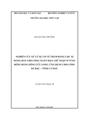 Luận văn thạc sĩ địa kỹ thuật xây dựng nghiên cứu xử lý sự cố về thấm bằng cọc xi măng đất cho cống ngăn mặn giữ ngọt ở vùng đồng bằng sông cửu long ứng dụng cho cống đá bạc cà mau