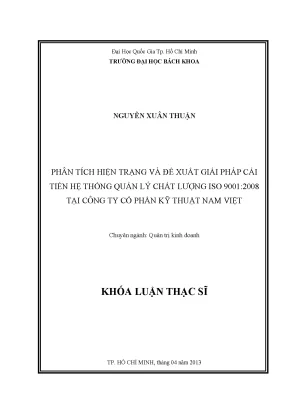 Luận văn thạc sĩ quản trị kinh doanh phân tích hiện trạng và đề xuất giải pháp cải tiến hệ thống quản lý chất lượng iso 90012008 tại công ty cổ phần kỹ thuật nam việt