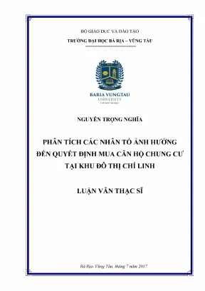 Luận văn thạc sĩ phân tích các nhân tố ảnh hưởng đến quyết định mua căn hộ chung cư tại khu đô thị chí linh