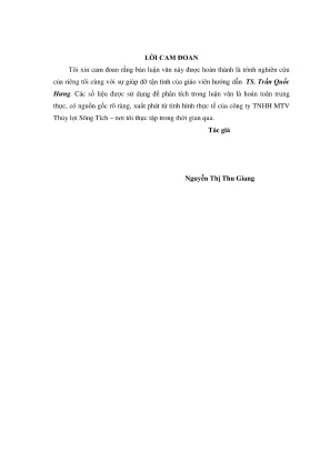 Luận văn thạc sĩ chuyên ngành quản lý tài nguyên và môi trường giải pháp tăng cường công tác quản lý tài chính tại công ty trách nhiệm hữu hạn một thành viên thủy lợi sông tích