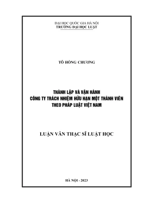 Luận văn thạc sĩ luật học thành lập và vận hành công ty trách nhiệm hữu hạn một thành viên theo pháp luật việt nam