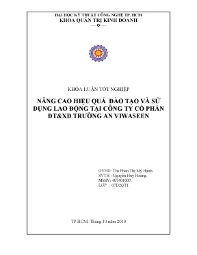 Luận văn nâng cao hiệu quả đào tạo và sử dụng lao động tại công ty cổ phần đâu tư và xây dựng trường an viwaseen