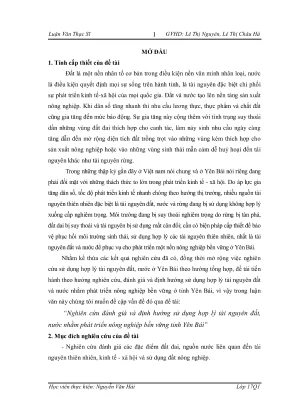 Luận văn thạc sĩ quy hoạch và quản lý tài nguyên nước nghiên cứu đánh giá và định hướng sử dụng hợp lý tài nguyên đất nước nhằm phát triển nông nghiệp bền vững tỉnh yên bái