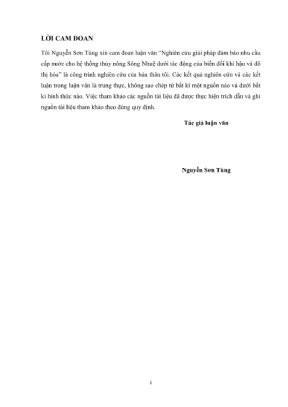 Luận văn thạc sĩ kỹ thuật tài nguyên nước nghiên cứu giải pháp đảm bảo nhu cầu cấp nước cho hệ thống thủy nông sông nhuệ dưới tác động của biến đổi khí hậu và đô thị hóa