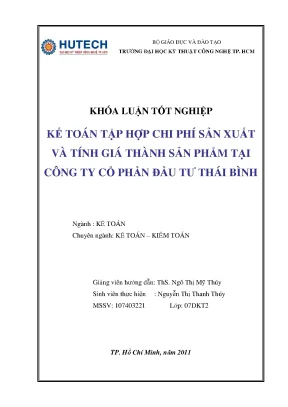 Luận văn kế toán tập hợp chi phí và tính giá thành sản phẩm tại công ty cổ phần đầu tư thái bình