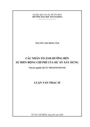 Luận văn thạc sĩ quản trị kinh doanh các nhân tố ảnh hưởng đến sự biến động chi phí của dự án xây dựng