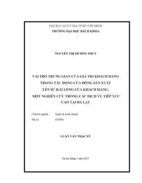 Luận văn thạc sĩ quản trị kinh doanh vai trò trung gian của giá trị khách hàng trong tác động của đồng sản xuất lên sự hài lòng của khách hàng một nghiên cứu trong các dịch vụ tiếp xúc cao tại đà lạt