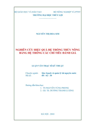 Luận văn thạc sĩ quy hoạch và quản lý tài nguyên nước nghiên cứu hiệu quả hệ thống thủy nông bằng hệ thống các chỉ tiêu đánh giá