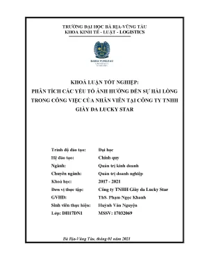 Luận văn tốt nghiệp phân tích các yếu tố ảnh hưởng đến sự hài lòng trong công việc của nhân viên tại công ty tnhh giày da lucky star