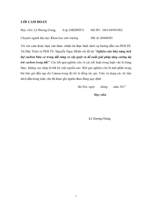 Luận văn thạc sĩ khoa học môi trường nghiên cứu khả năng tích lũy cacbon hữu cơ trong đất rừng có cây guột và đề xuất giải pháp tăng cường dự trữ cacbon trong đất