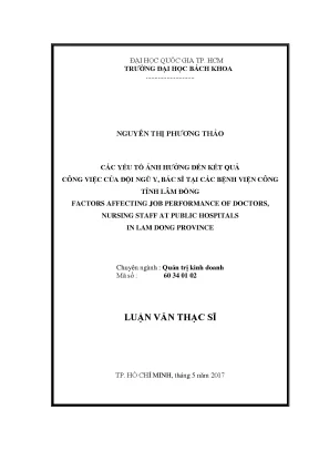 Luận văn thạc sĩ quản trị kinh doanh các yếu tố ảnh hưởng đến kết quả công việc của đội ngũ y bác sĩ tại các bệnh viện công tỉnh lâm đồng