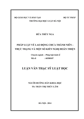 Luận văn thạc sĩ luật học pháp luật về lao động chưa thành niên thực trạng và một số kiến nghị hoàn thiện