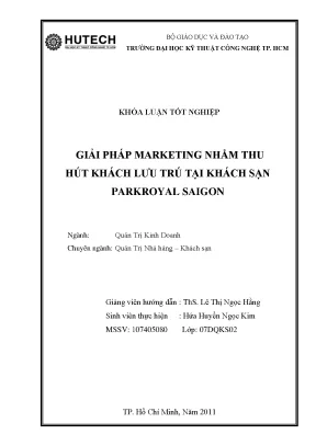 Luận văn tốt nghiệp giải pháp marketing nhằm thu hút khách lưu trú tại khách sạn parkroyal sai gon