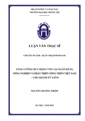 Luận văn thạc sĩ quản trị kinh doanh tăng cường huy động vốn tại ngân hàng nông nghiệp và phát triển nông thôn tại việt nam chi nhánh từ liêm