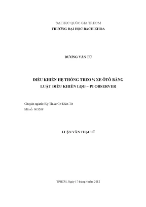 Luận văn thạc sĩ kỹ thuật cơ điện tử điều khiển hệ thống treo 14 xe ô tô bằng luật điều khiển lqg pi observer