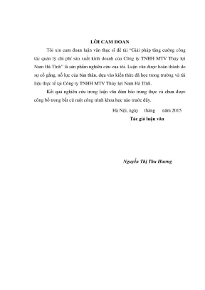 Luận văn thạc sĩ chuyên ngành quản lý tài nguyên và môi trường giải pháp tăng cường công tác quản lý chi phí sản xuất kinh doanh của công ty tnhh mtv thủy lợi nam hà tĩnh