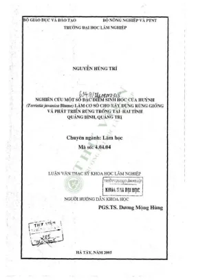 Luận văn thạc sĩ khoa học lâm nghiệp nghiên cứu một số đặc điểm sinh học của huỷnh terrietia javanica blume làm cơ sở cho xây dựng rừng giống và phát triển rừng trồng tại hai tỉnh quảng bình quảng trị