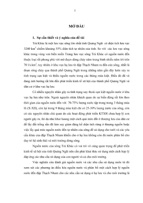 Luận văn thạc sĩ khoa học môi trường nghiên cứu cơ sở khoa học xây dựng giải pháp phân bổ và điều hòa nguồn nước bảo vệ môi trường khu vực hạ du sông trà khúc phần 1