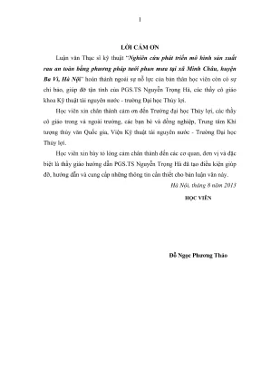 Luận văn thạc sĩ quy hoạch và quản lý tài nguyên nước nghiên cứu phát triển mô hình sản xuất rau an toàn bằng phương pháp tưới phun mưa tại xã minh châu huyện ba vì hà nội