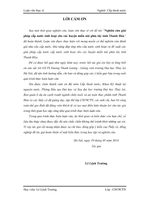 Luận văn thạc sĩ cấp thoát nước nghiên cứu giải pháp cấp nước sinh hoạt cho các huyện miền núi phía tây tỉnh thanh hóa