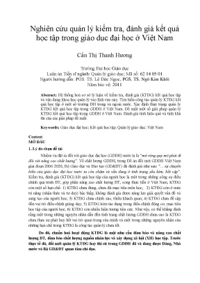 Luận văn nghiên cứu quản lý kiểm tra đánh giá kết quả học tập trong giáo dục đại học ở việt nam