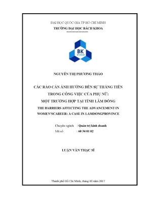 Luận văn thạc sĩ quản trị kinh doanh các rào cản ảnh hưởng đến sự thăng tiến trong công việc của phụ nữ một trường hợp tại tỉnh lâm đồng