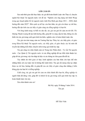 Luận văn thạc sĩ kỹ thuật tài nguyên nước nghiên cứu ứng dụng mô hình weap trong quy hoạch phân bổ tài nguyên nước tỉnh hòa bình giai đoạn 2011 2020 định hướng đến năm 2025