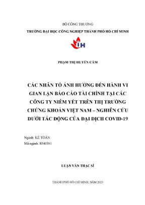 Luận văn các nhân tố ảnh hưởng đến hành vi gian lận báo cáo tài chính tại các công ty niêm yết trên thị trường chứng khoán việt nam nghiên cứu dưới tác động của đại dịch covid 19