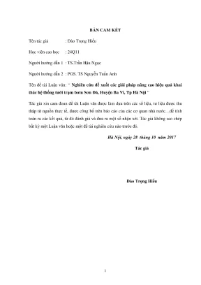 Luận văn thạc sĩ kỹ thuật tài nguyên nước nghiên cứu đề xuất các giải pháp nâng cao hiệu quả khai thác hệ thống tưới trạm bơm sơn đà huyện ba vì thành phố hà nội