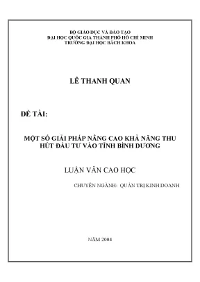 Luận văn thạc sĩ quản trị kinh doanh một số giải pháp nâng cao khả năng thu hút đầu tư vào tỉnh bình dương