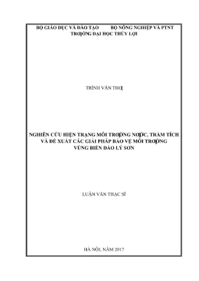 Luận văn thạc sĩ khoa học môi trường nghiên cứu hiện trạng môi trường nước trầm tích và đề xuất các giải pháp bảo vệ môi trường vùng biển đảo lý sơn