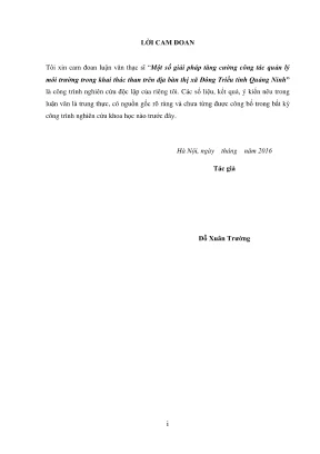 Luận văn thạc sĩ quản lý tài nguyên và môi trường một số giải pháp tăng cường công tác quản lý môi trường trong khai thác than trên địa bàn thị xã đông triều tỉnh quảng ninh
