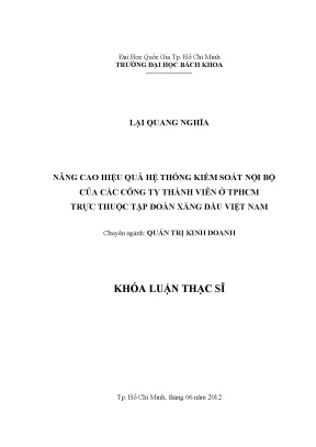 Luận văn thạc sĩ quản trị kinh doanh nâng cao hiệu quả hệ thống kiểm soát nội bộ của các công ty thành viên ở tp hồ chí minh trực thuộc tập đoàn xăng dầu việt nam