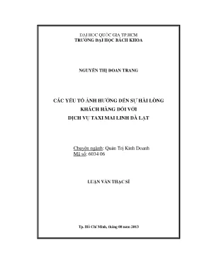 Luận văn thạc sĩ quản trị kinh doanh các yếu tố ảnh hưởng đến sự hài lòng khách hàng đối với dịch vụ taxi mai linh đà lạt