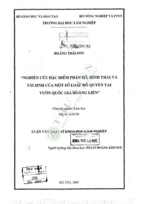 Luận văn thạc sĩ khoa học lâm nghiệp nghiên cứu đặc điểm phân bố hình thái và tái sinh của một số loài đỗ quyên tại vườn quốc gia hoàng liên