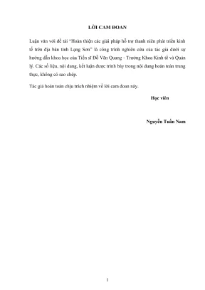 Luận văn thạc sĩ quản lý kinh tế hoàn thiện các giải pháp hỗ trợ thanh niên phát triển kinh tế trên địa bàn tỉnh lạng sơn