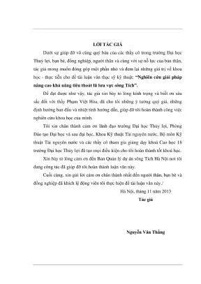Luận văn thạc sĩ kỹ thuật tài nguyên nước nghiên cứu giải pháp nâng cao khả năng tiêu thoát lũ lưu vực sông tích