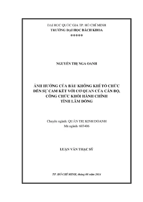 Luận văn thạc sĩ quản trị kinh doanh ảnh hưởng của bầu không khí tổ chức đến sự cam kết với cơ quan của cán bộ công chức khối hành chính tỉnh lâm đồng