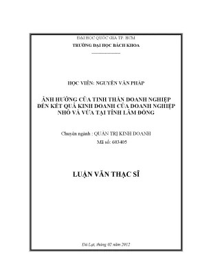 Luận văn thạc sĩ quản trị kinh doanh ảnh hưởng của tinh thần doanh nghiệp đến kết quả kinh doanh của doanh nghiệp nhỏ và vừa tại tỉnh lâm đồng