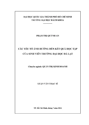 Luận văn thạc sĩ quản trị kinh doanh các yếu tố ảnh hưởng đến kết quả học tập của sinh viên trường đại học đà lạt